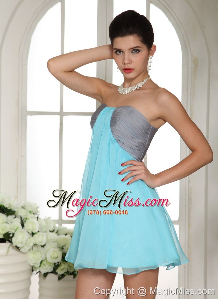 wholesale aqua blue and grey mini-length club cocktail / homecoming dress in moberly