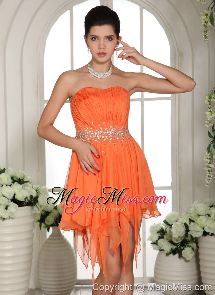 wholesale organza beaded decorate waist asymmetrical homecoming / cocktail dress for custom made in port huron