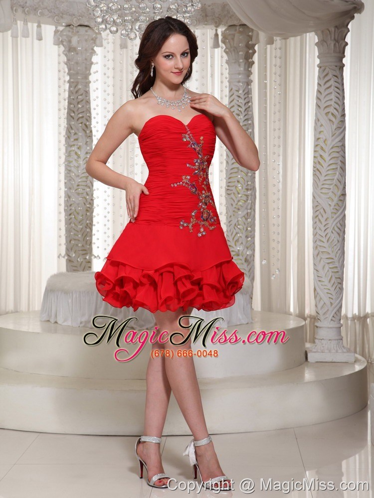 wholesale beading decorate sweetheart cute red short prom dress