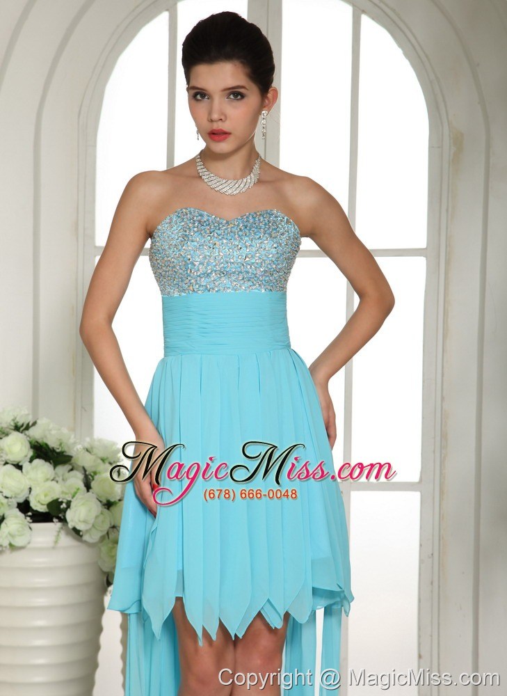 wholesale aqua blue beaded sweetheart 2013 high-low prom dress for custom made in starkville