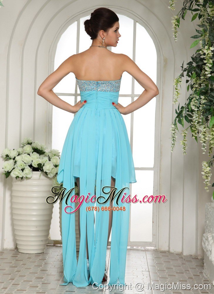 wholesale aqua blue beaded sweetheart 2013 high-low prom dress for custom made in starkville