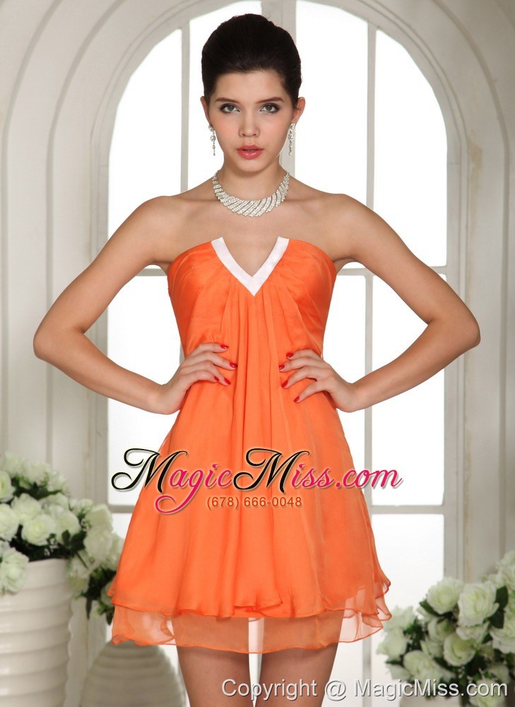 wholesale orange v-neck mini-length club cocktail / homecoming dress in meridian