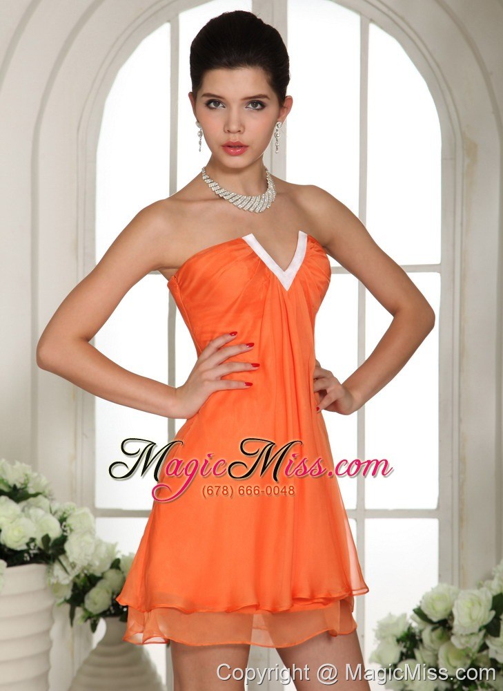 wholesale orange v-neck mini-length club cocktail / homecoming dress in meridian