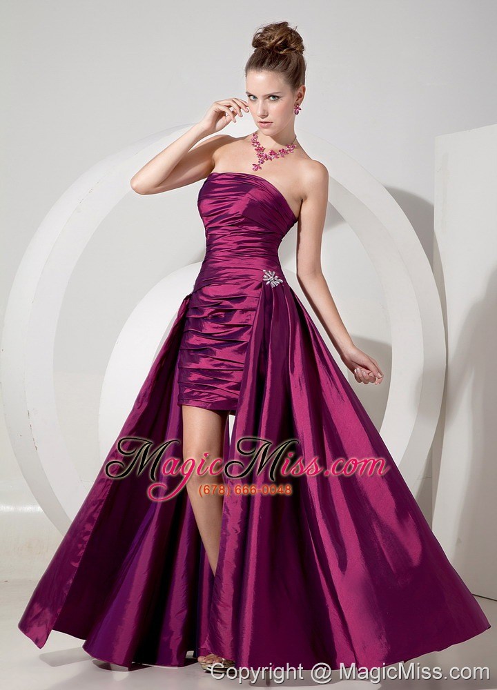 wholesale fuchsia column strapless floor-length chiffon appliques prom dress