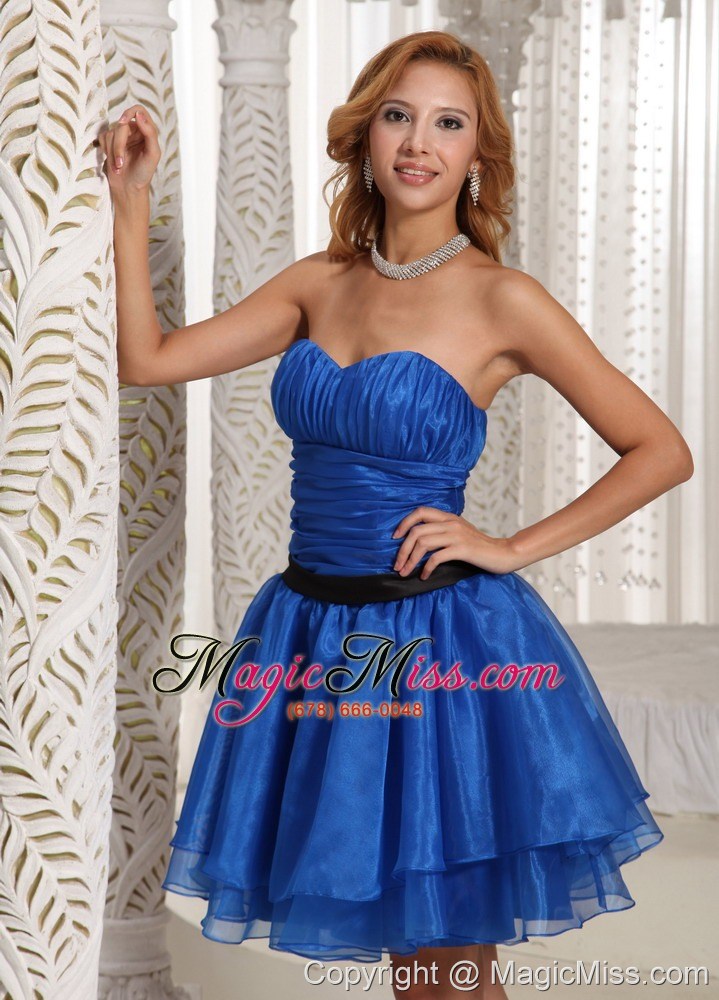wholesale design own prom dress ruched bodice with sweethart peacock blue mini-length