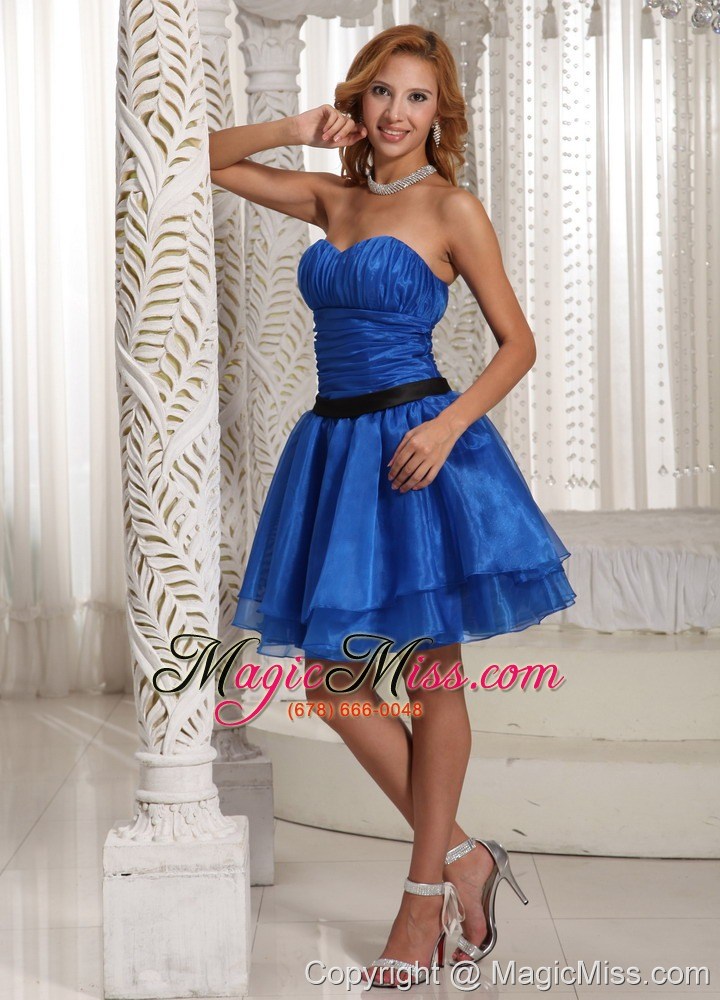 wholesale design own prom dress ruched bodice with sweethart peacock blue mini-length