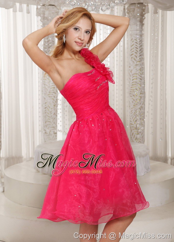 wholesale hand made flowers hot pink one shoulder prom dress organza with ruch bodice