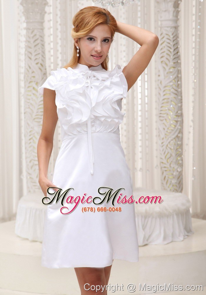 wholesale high-neck white ruffled decorate bust taffeta and mini-length prom / homecoming dress for 2013