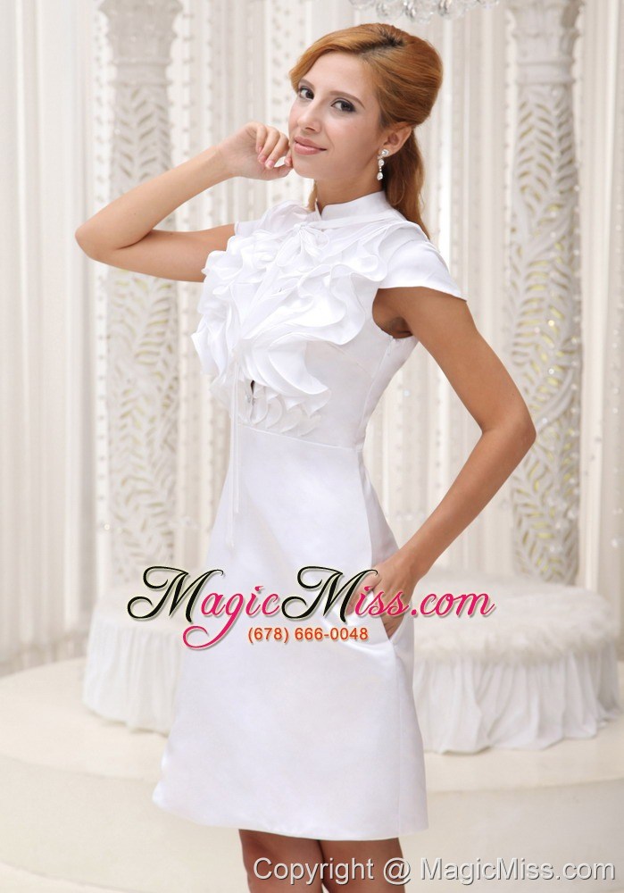 wholesale high-neck white ruffled decorate bust taffeta and mini-length prom / homecoming dress for 2013
