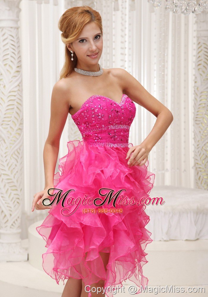wholesale hot pink a-line prom / cocktail dress for 2013 beaded decorate bust organza with ruffles