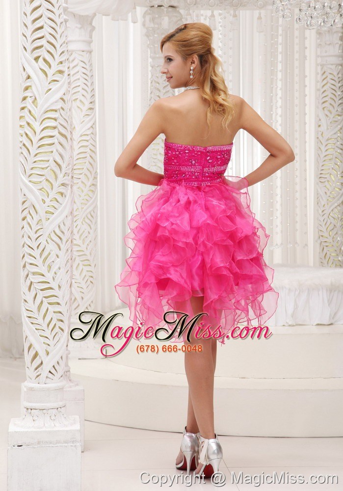wholesale hot pink a-line prom / cocktail dress for 2013 beaded decorate bust organza with ruffles