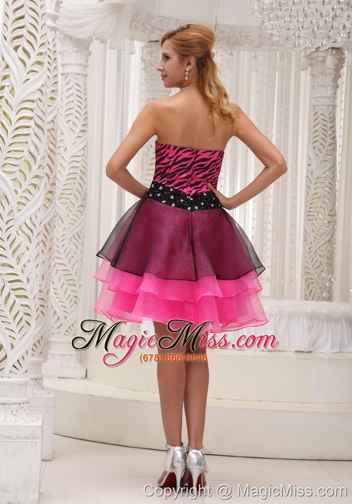 wholesale hot pink and black prom / cocktail dress for 2013 zebra and organza beaded decorate wasit mini-length