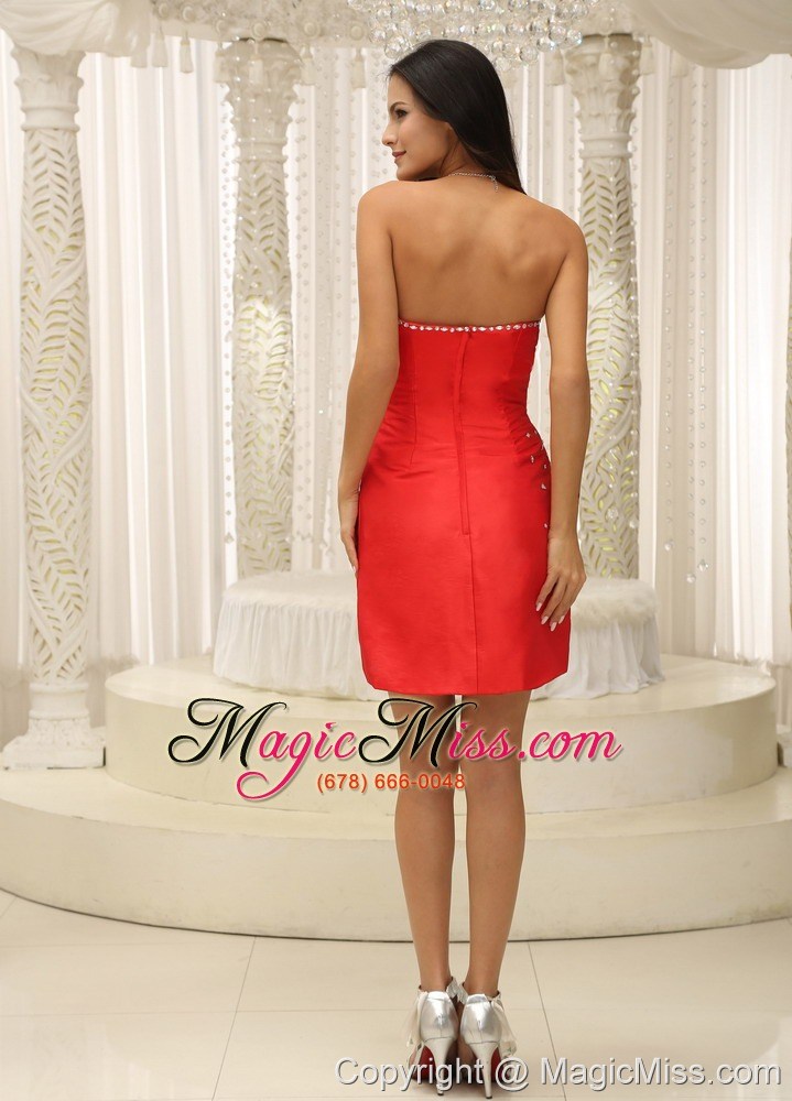 wholesale beaded and ruched bodice strapless red cocktail dress for homecoming