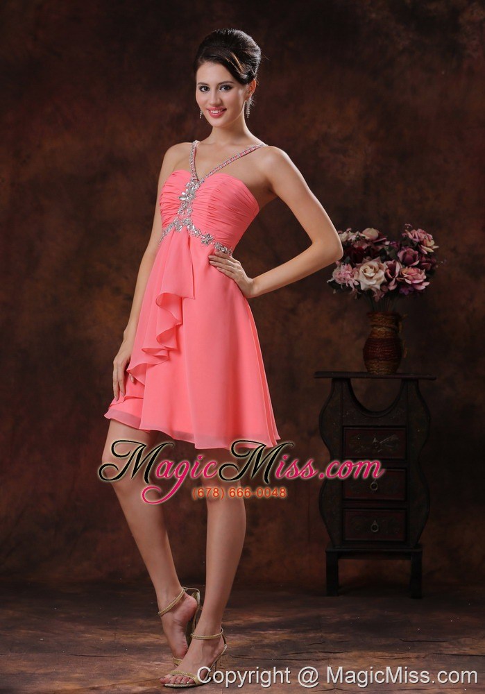 wholesale v-neck zipper-up watermelon short prom dress with beaded decorate in marana arizona