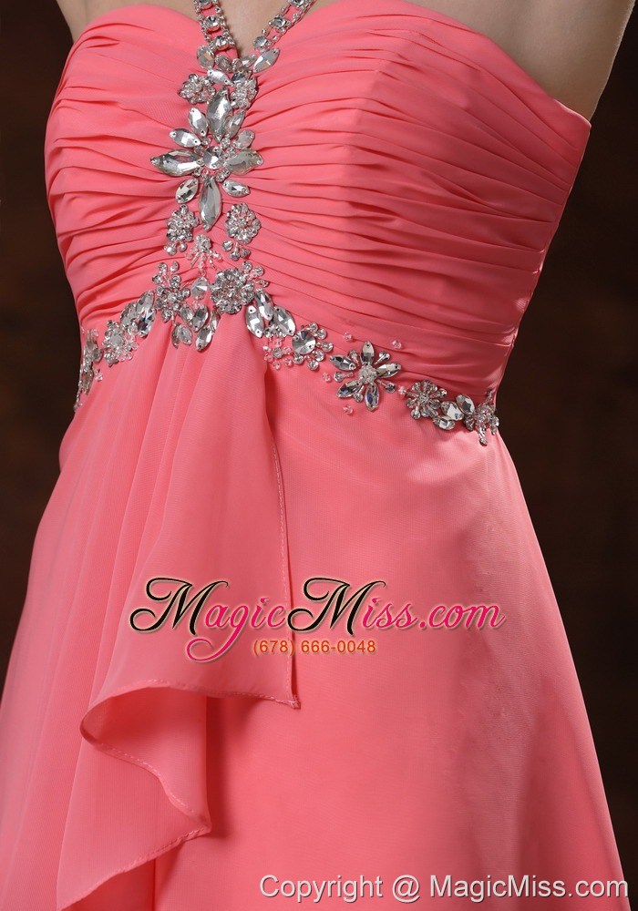 wholesale v-neck zipper-up watermelon short prom dress with beaded decorate in marana arizona