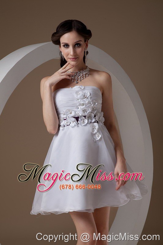 wholesale white a-line strapless mini-length organza hand made flowers prom / homecoming dress