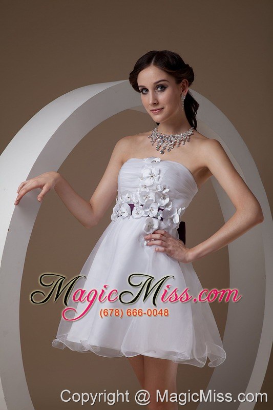 wholesale white a-line strapless mini-length organza hand made flowers prom / homecoming dress