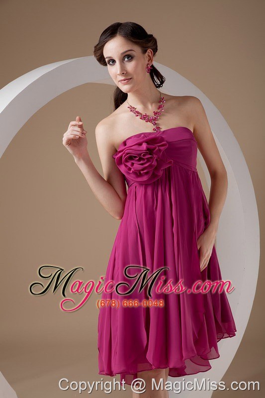 wholesale hot pink empire strapless mini-length chiffon hand made flowers prom / homecoming dress