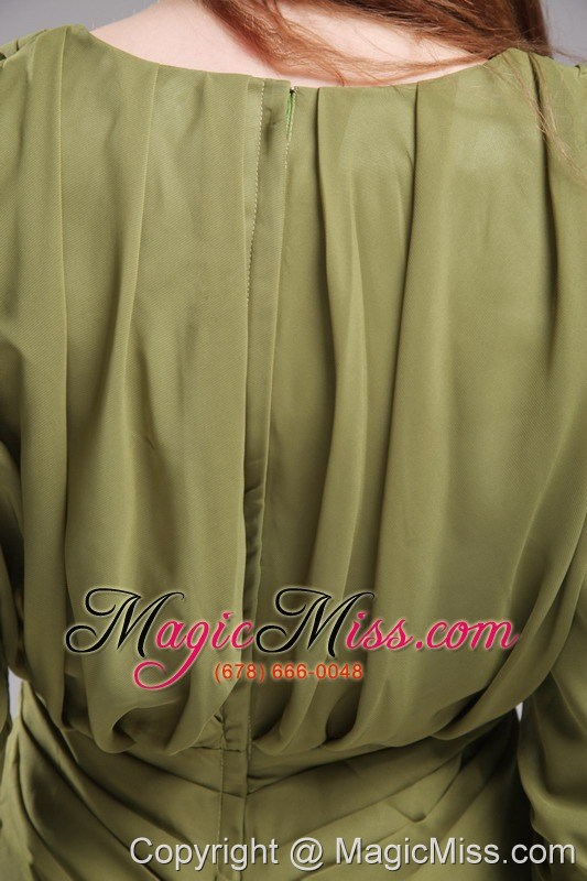wholesale olive green short v-neck 3 / 4-length sleeve mini-length chiffon ruch prom dress