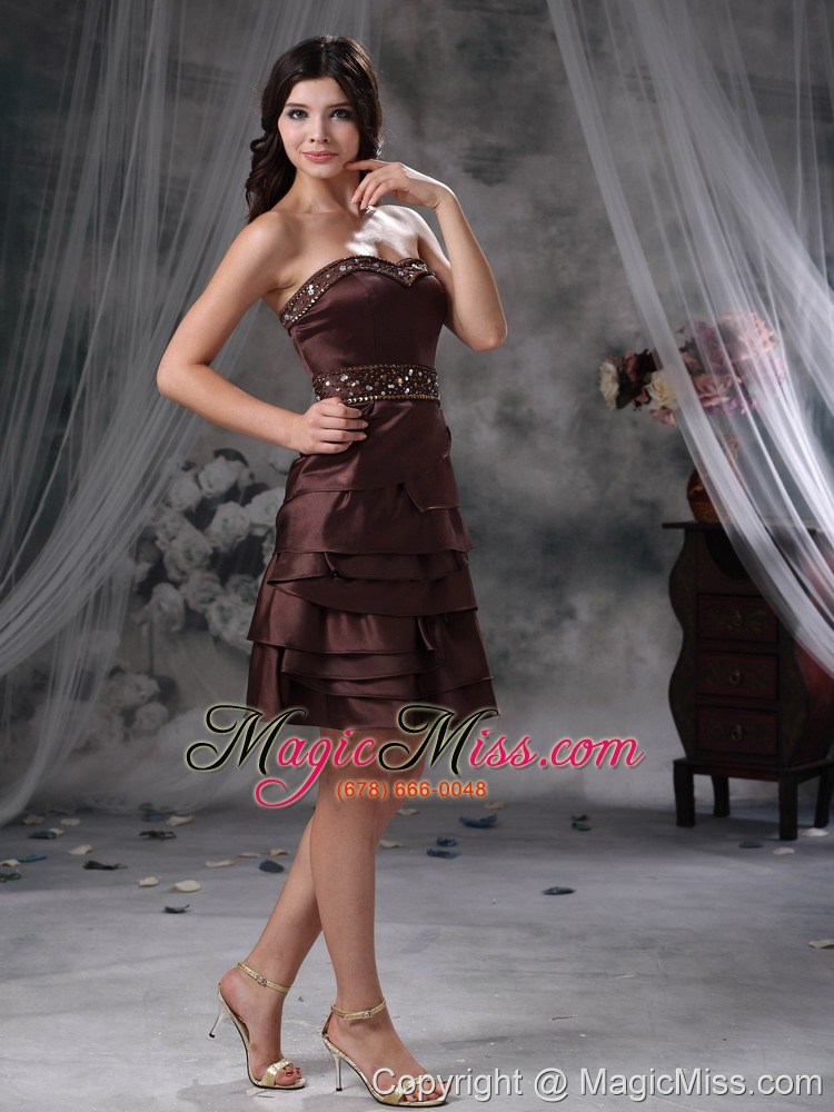 wholesale brown empire sweetheart mini-length satin beading prom dress