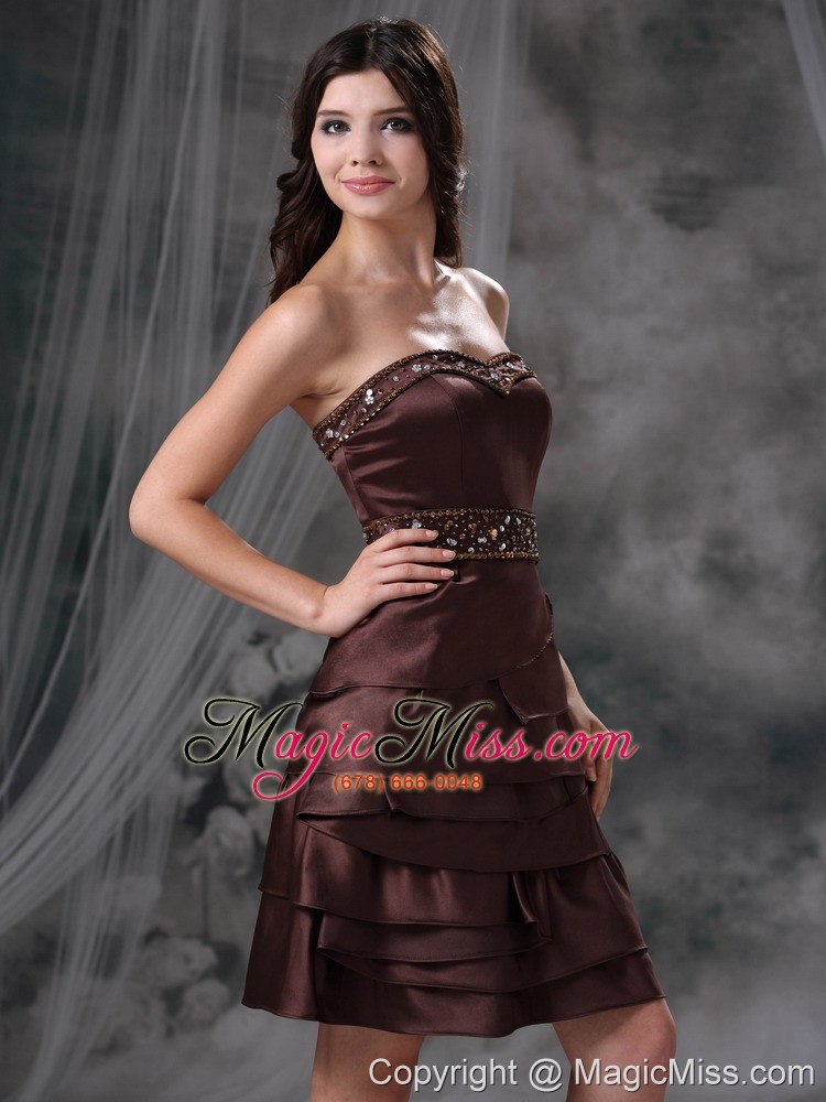 wholesale brown empire sweetheart mini-length satin beading prom dress