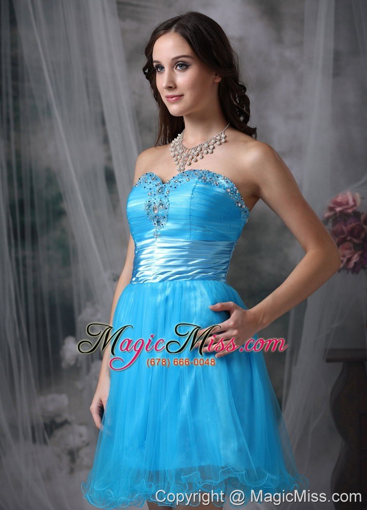 wholesale bule column sweetheart mini-length organza beading prom dress