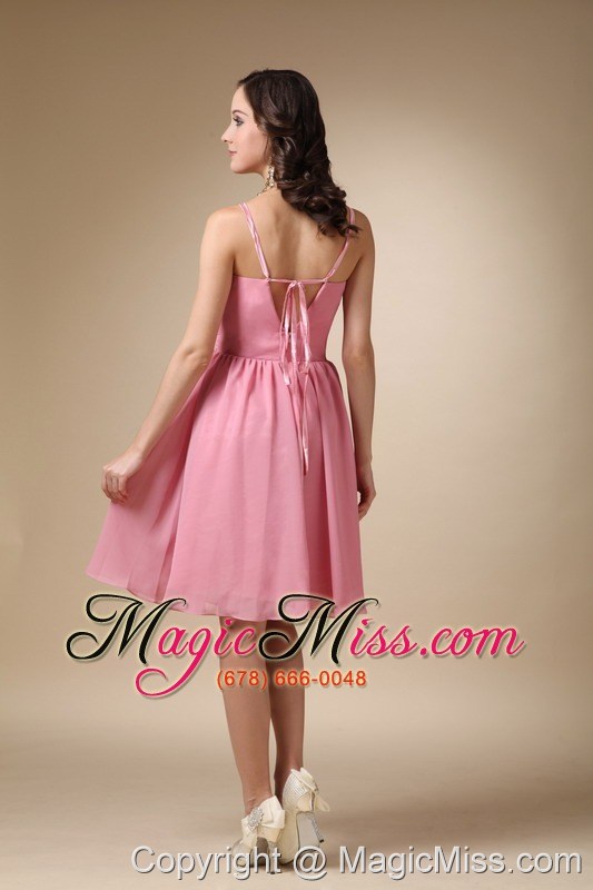 wholesale watermelon red a-line spaghetti straps knee-length chiffon ruch prom / homecoming dress