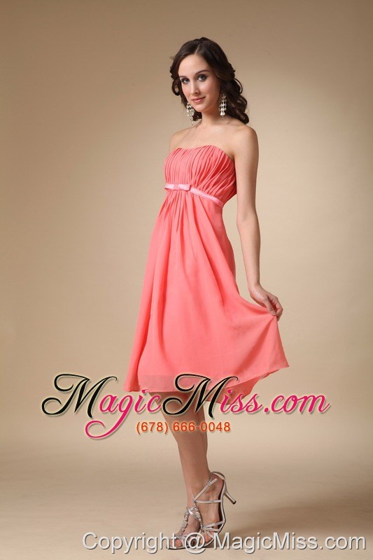 wholesale watermelon red empire strapless knee-length chiffon ruch prom / homecoing dress