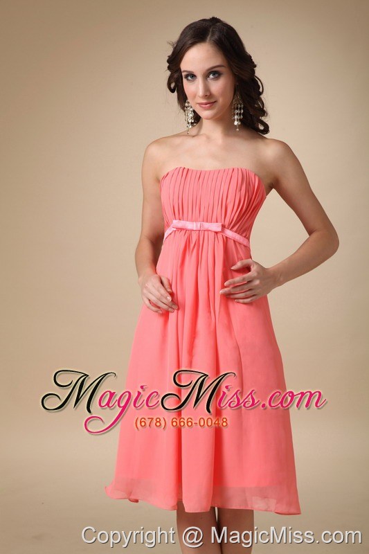 wholesale watermelon red empire strapless knee-length chiffon ruch prom / homecoing dress