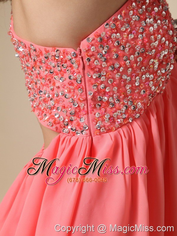 wholesale watermelon red a-line one shoulder knee-length chiffon beading prom / homecoming dress