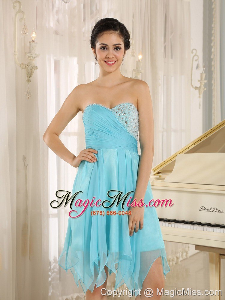 wholesale aqua sweetheart short prom dress with beaded decotate in abbeville alabama