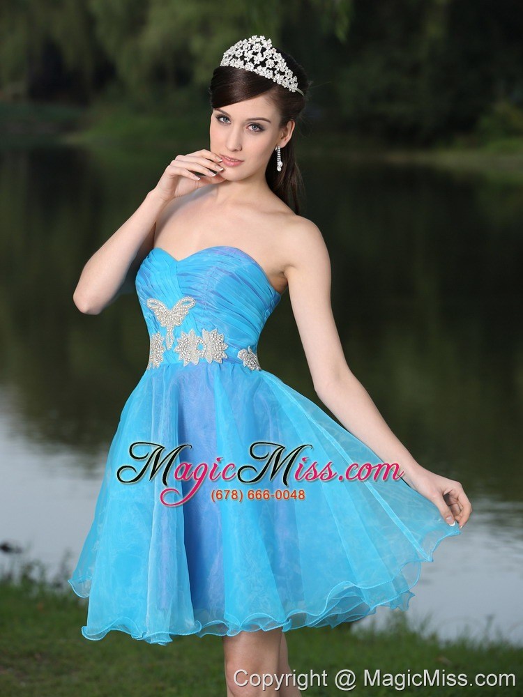 wholesale custom made hand made beaded aqua blue organza prom party dress