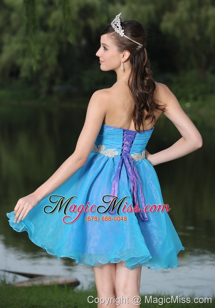 wholesale custom made hand made beaded aqua blue organza prom party dress