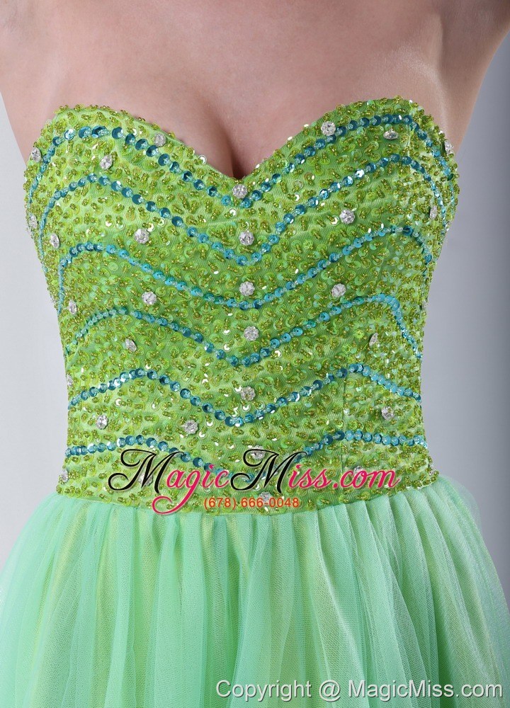 wholesale beaded decorate bust yellow green sweetheart knee-length cocktail dress with organza in 2013
