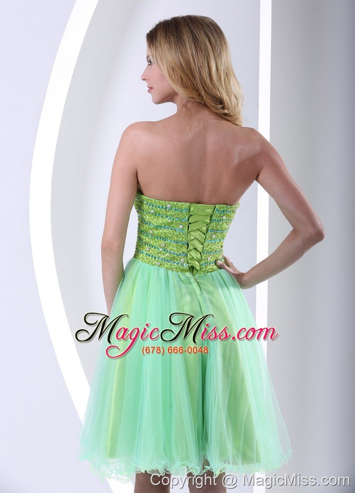 wholesale beaded decorate bust yellow green sweetheart knee-length cocktail dress with organza in 2013