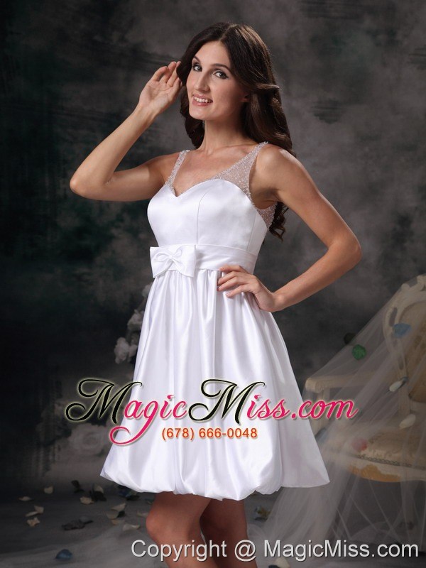 wholesale white column straps mini-length taffeta bow prom dress