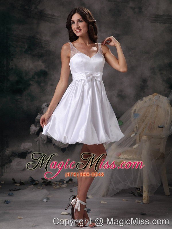 wholesale white column straps mini-length taffeta bow prom dress