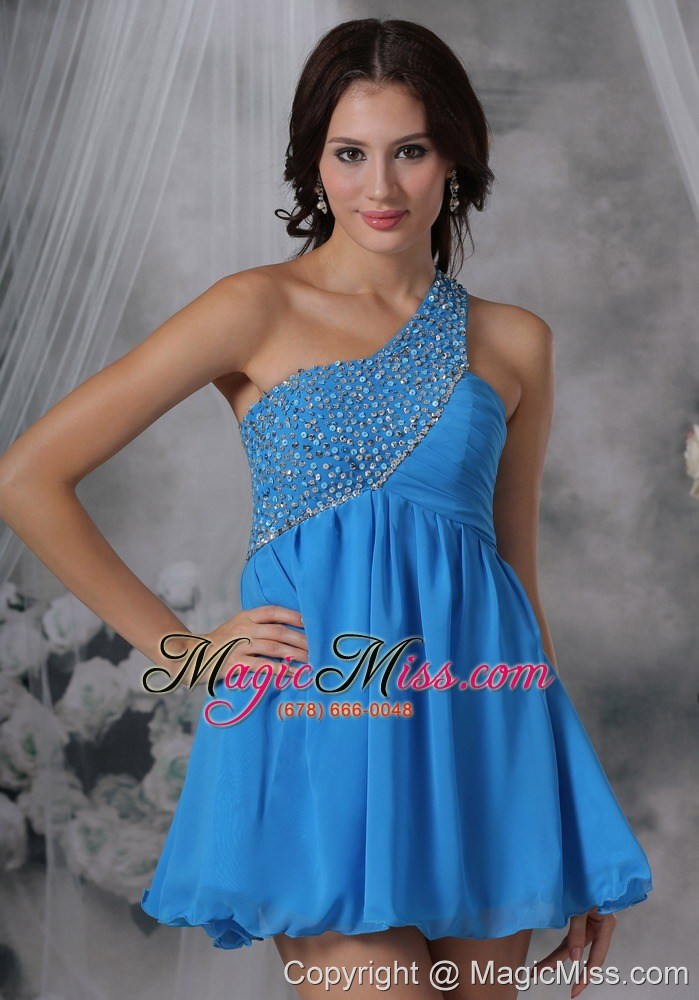 wholesale council bluffs iowa beaded decorate one shoulder mini-length chiffon blue for 2013 prom / cocktail dress