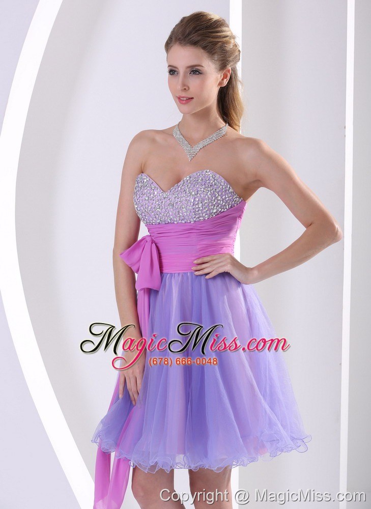 wholesale beaded decorate sweetheart lavender and lilac prom / homecoming dress with sash knee-length