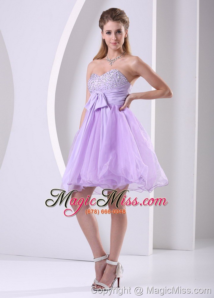 wholesale lilac sweetheart beaded chiffon sash short dress for prom knee-length organza