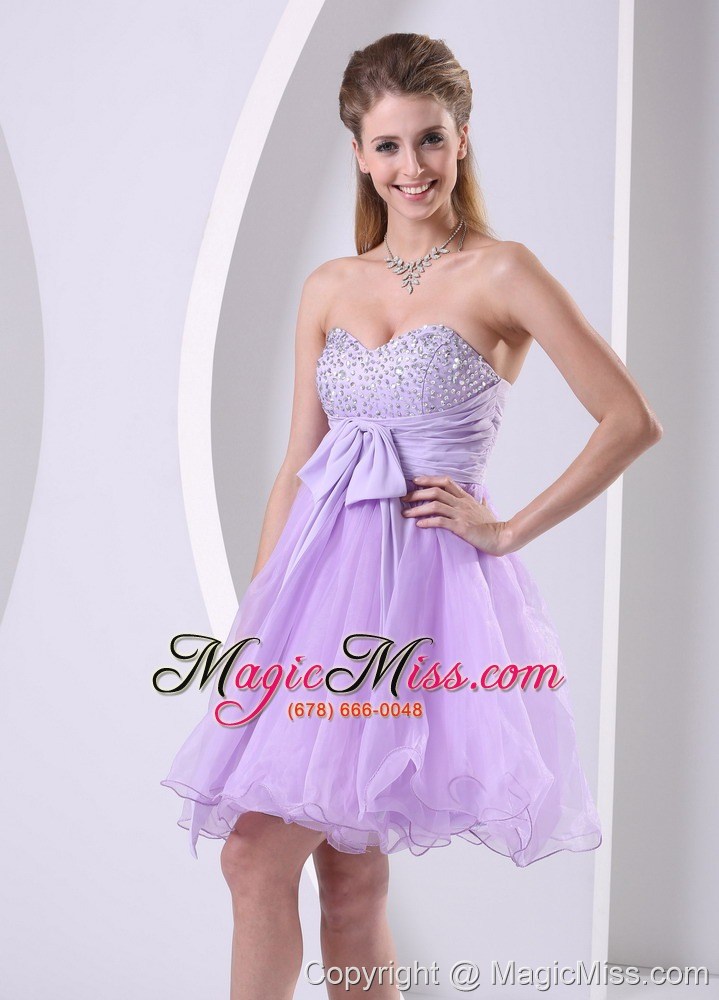 wholesale lilac sweetheart beaded chiffon sash short dress for prom knee-length organza
