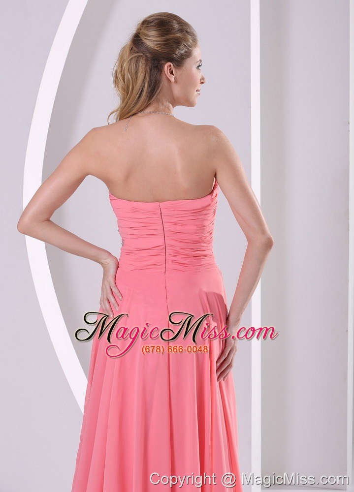 wholesale watermelon red sweetheart beaded and ruched chiffon dress for prom party