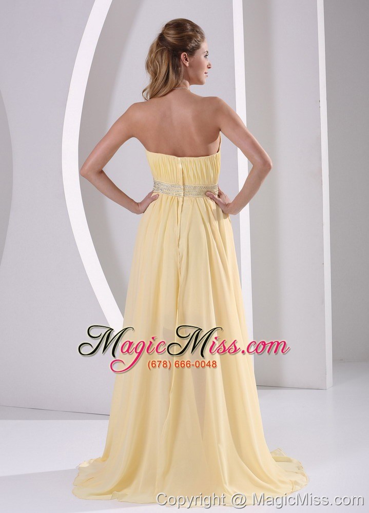 wholesale high-low sweetheart beaded light yellow chiffon detachable prom / homecoming dress for customer made