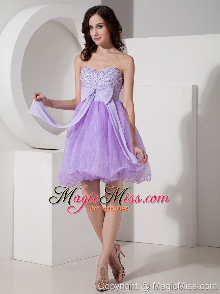 wholesale beautiful lilac a-line / princess sweetheart homecoming dress organza beading mini-length