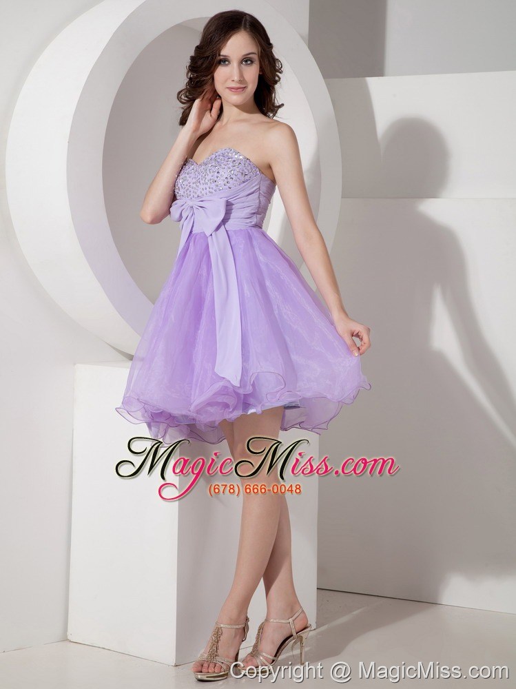 wholesale beautiful lilac a-line / princess sweetheart homecoming dress organza beading mini-length