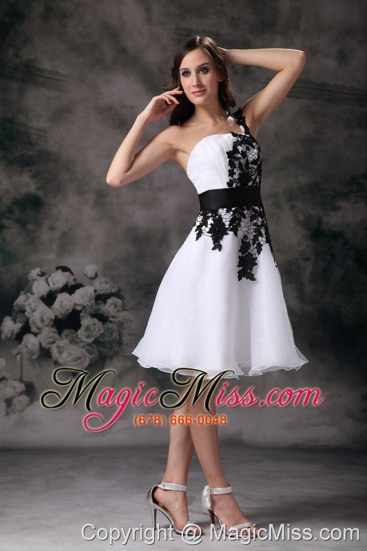 wholesale modest white a-line one shoulder homecoming dress organza lace mini-length