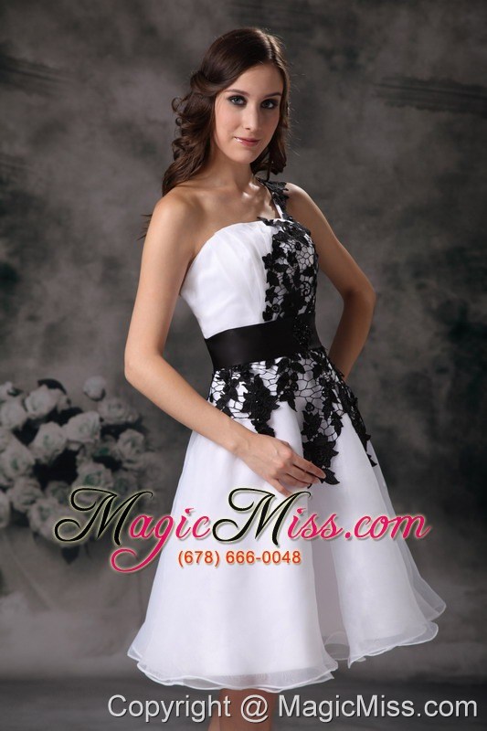 wholesale modest white a-line one shoulder homecoming dress organza lace mini-length