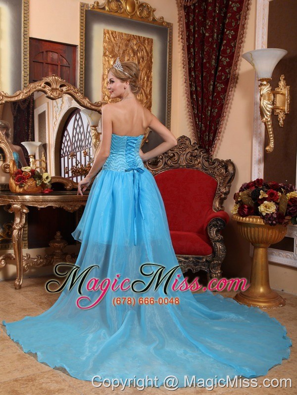 wholesale aqua blue a-line sweetheart high-low taffeta and organza beading prom dress