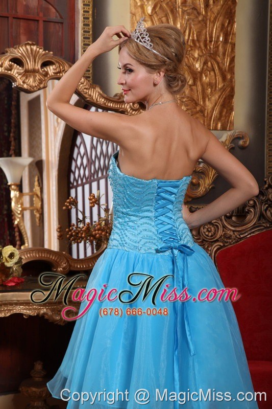 wholesale aqua blue a-line sweetheart high-low taffeta and organza beading prom dress