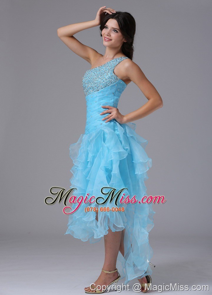 wholesale high-low and beading decorate one shoulder and bust for 2013 prom dress